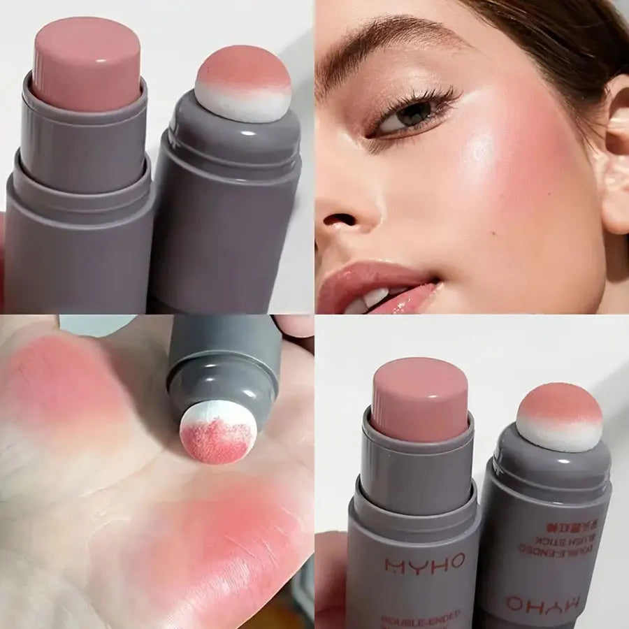 Blush Stick 2 em 1 com Esponja - Matte Natural, Longa Duração para Lábios e Bochechas"